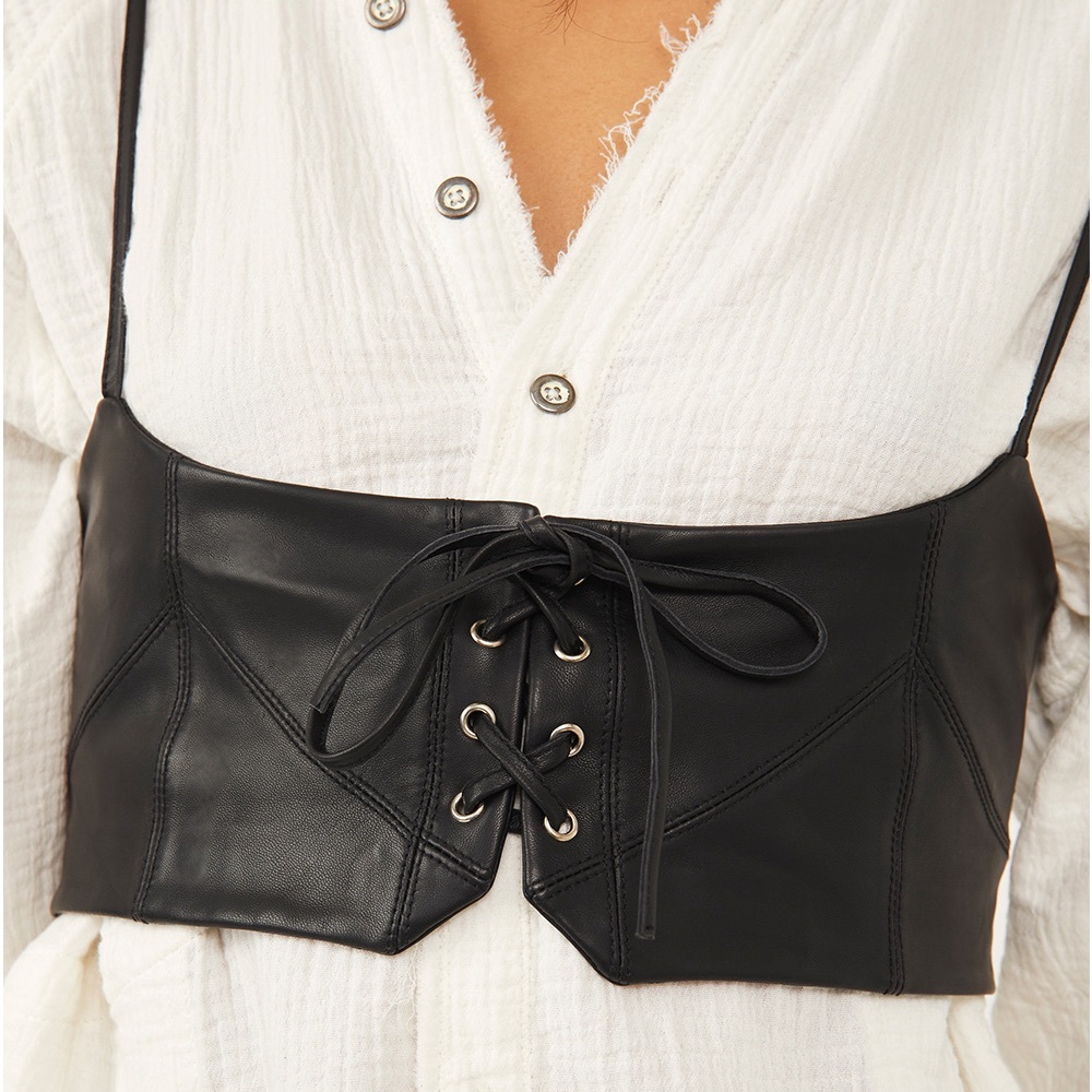 Free People Black Leather Hastings Corset Top